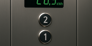 Panel de control mostrando consumo energético de un elevador