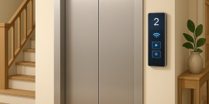 elevador residencial moderno con panel digital y diseño elegante