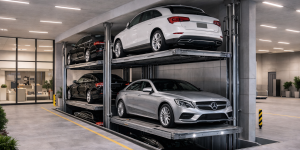 elevadores para autos en proyecto inmobiliario moderno con sistema de estacionamiento vertical en México