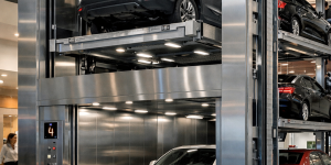 elevador comercial para autos en México en edificio de alto tráfico con sistema de estacionamiento vertical