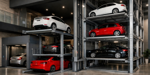elevadores para autos en México instalados en edificio moderno con sistema de estacionamiento vertical