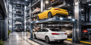 sistemas de elevadores para autos en México en estacionamiento moderno con sistema vertical automatizado