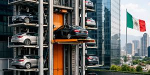 sistema de estacionamiento vertical automatizado en edificio moderno en México con elevadores para autos