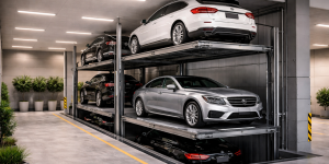 elevador para autos en edificio moderno con sistema de estacionamiento vertical en México