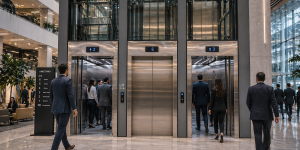 elevadores comerciales en México para alto flujo en edificio moderno corporativo