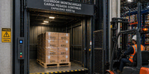 elevador montacargas industrial para carga pesada continua en México en operación logística