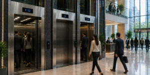 elevadores comerciales en México en edificio moderno mostrando flujo eficiente de personas
