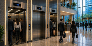 elevadores comerciales en México en edificio moderno con alto flujo y tecnología eficiente
