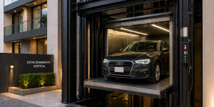 elevador para autos en edificio moderno en México con sistema de estacionamiento vertical