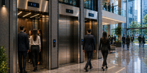 elevadores comerciales en México en edificio moderno con alto flujo y tecnología avanzada