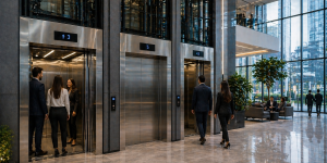 sistemas de elevadores comerciales en México en edificio moderno con alto flujo de personas