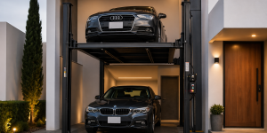 elevador para autos en México con poco espacio instalado en vivienda moderna