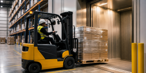 Elevador montacargas para almacenes en México con carga industrial moderna