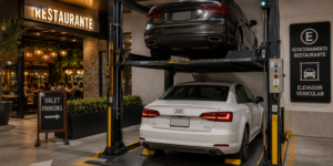 Elevadores comerciales para restaurantes en México con plataforma vehicular y circulación ordenada en horas pico.