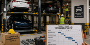 Estacionamiento vertical por tiempo de entrega en México con plataformas listas para instalación y puesta en marcha.